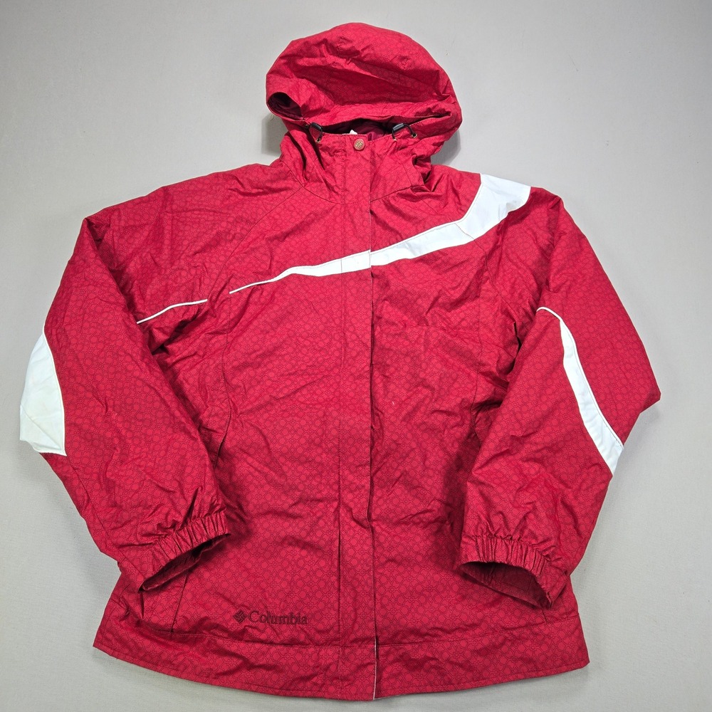 Columbia Ski Jacket Hooded Water Resistant Geometric Red White Womens Size‎ S